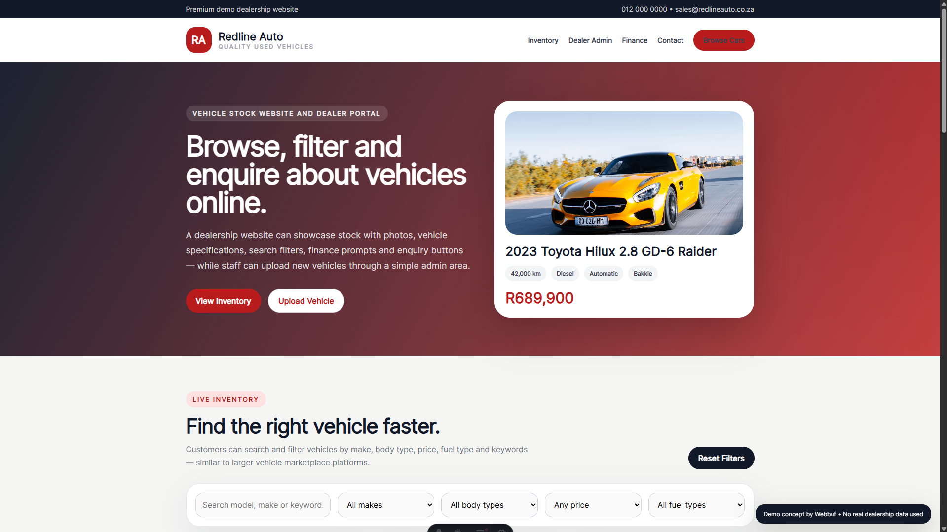 Car dealership website demo preview